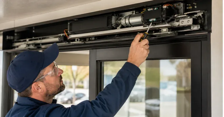 technician completing automatic door repair on residential property in East York