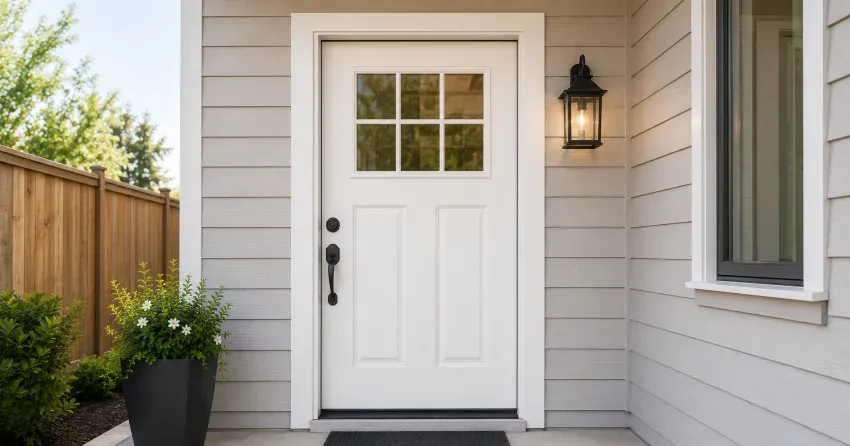 technician installing exterior door frame in East York
