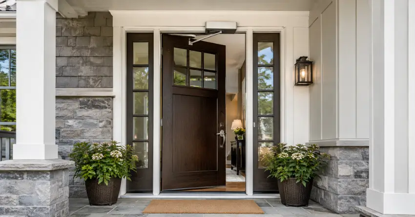 residential automatic door opener installed on exterior entry door in East York