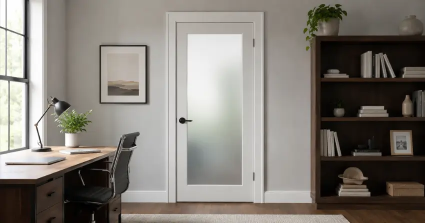 frosted interior door installed in home office in Woodbine Gardens, East York