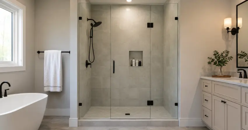 new frameless glass shower door installed in Leaside, East York