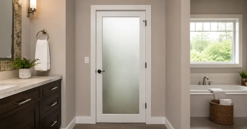frosted glass panel bathroom door installed in a Old East York, East York home
