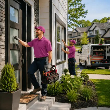 Technicians carrying out door, window and glazing work at properties across the coverage area